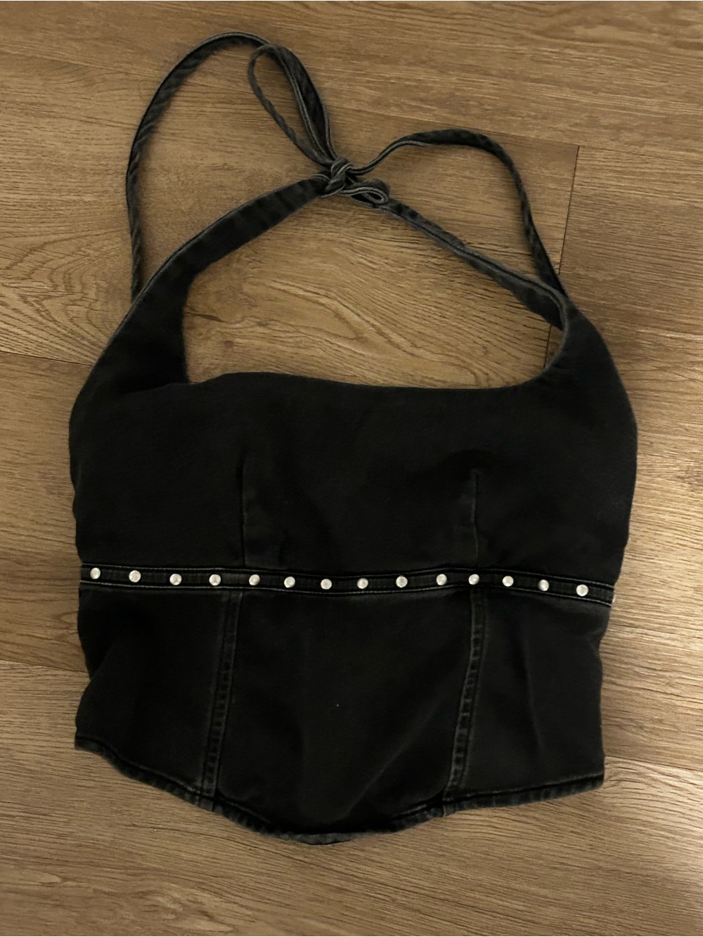 Black Halter Stud-Trim Women's Top